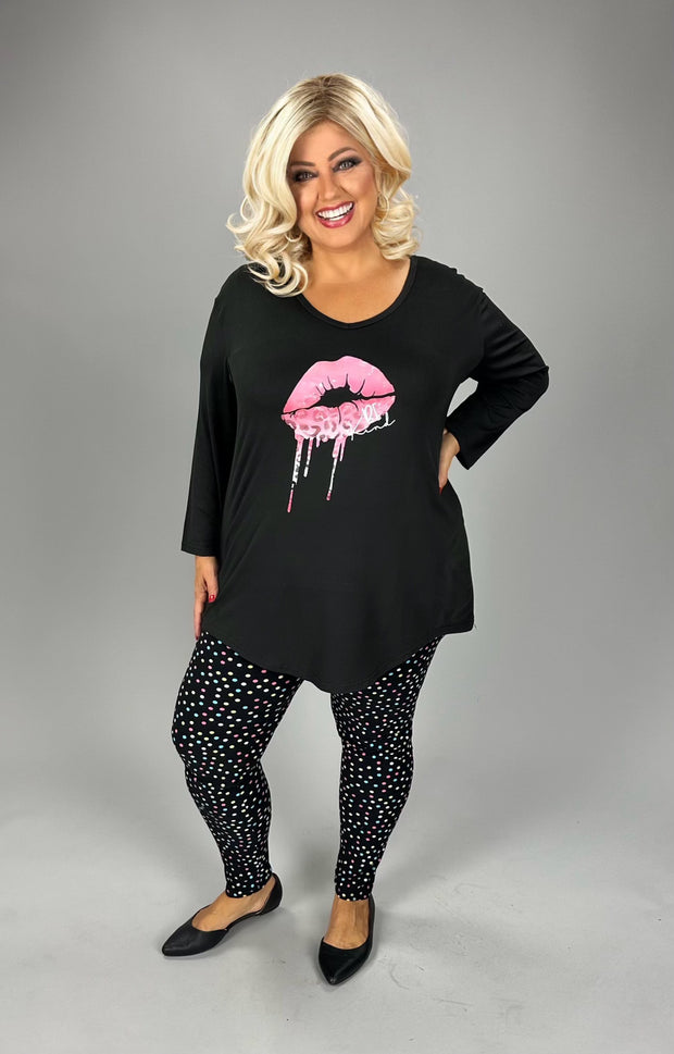 GT {Be Kind} Black V-Neck Graphic Tee w/Pink LIp