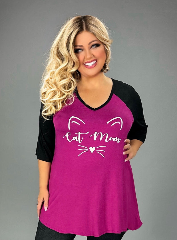 27 GT {Cat Mom} Magenta/Black Grapic Tee CURVY BRAND!!! EXTENDED PLUS SIZE XL 2X 3X 4X 5X 6X (May Size Down 1 Size)