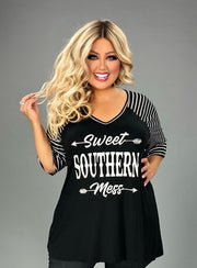 28 GT {Southern Mess} Black "Sweet Southern Mess" Graphic Tee CURVY BRAND!!!  PLUS SIZE XL 2X 3X 4X 5X 6X (May Size Down 1 Size)