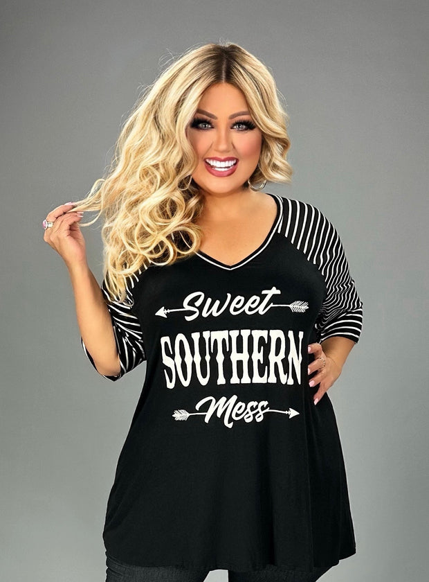 28 GT {Southern Mess} Black "Sweet Southern Mess" Graphic Tee CURVY BRAND!!!  PLUS SIZE XL 2X 3X 4X 5X 6X (May Size Down 1 Size)