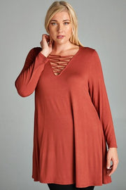 52  SLS {Across The Way} Rust Strappy Neck Tunic PLUS SIZE 1X 2X 3X