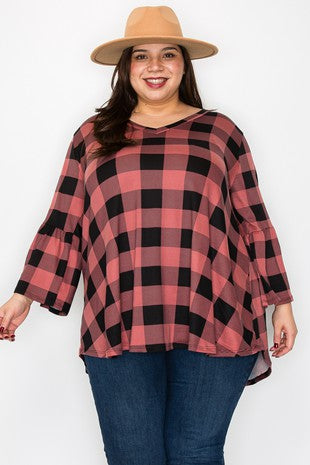 53 PQ {Sweet Sentiments} Mauve Plaid V-Neck Top EXTENDED PLUS SIZE 3X 4X 5X