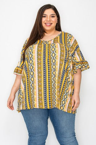 56 PSS {All The Right Things} Yellow Print Ruffle Sleeve Top EXTENDED PLUS SIZE 4X 5X 6X