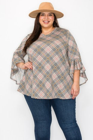 50 PQ {Crossing LInes} Olive Plaid V-Neck Top EXTENDED PLUS SIZE 4X 5X 6X