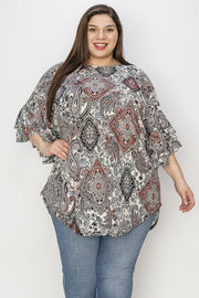 51 PQ {Paisley Beauty} Black/Ivory Paisley Print Tunic EXTENDED PLUS SIZE 3X 4X 5X