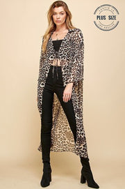 LD-J {Show Us Your Wild} Brown Cheetah Print Long Duster PLUS SIZE 1X 2X 3X