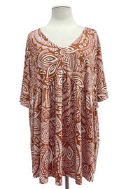 59 PSS {Becoming An Icon} Rust Multi Print V-Neck Top EXTENDED PLUS SIZE 3X 4X 5X