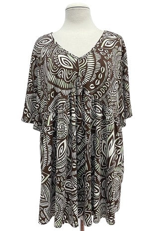 58 PSS {Becoming An Icon} Brown/Green Print V-Neck Top EXTENDED PLUS SIZE 3X 4X 5X