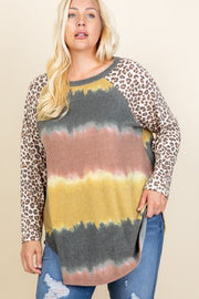 48 CP {Enjoy The Difference} Mustard Stripe & Leopard Top PLUS SIZE 1X 2X 3X