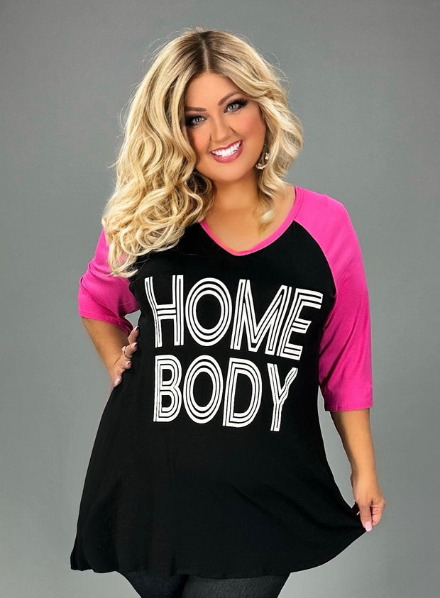 26 GT {Home Body 2} Black/Fuchsia Graphic Tee CURVY BRAND!!!  EXTENDED PLUS SIZE XL 2X 3X 4X 5X 6X {May Size Down 1 Size}