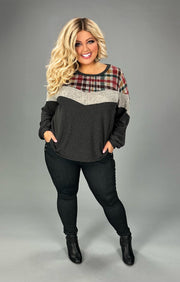 16 CP {Right On Point}  Charcoal Plaid Top PLUS SIZE 1X 2X 3X