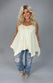 86 SV {Cue The Shine} VOCAL Ivory Studded Sleeveless Top PLUS SIZE XL 2X 3X