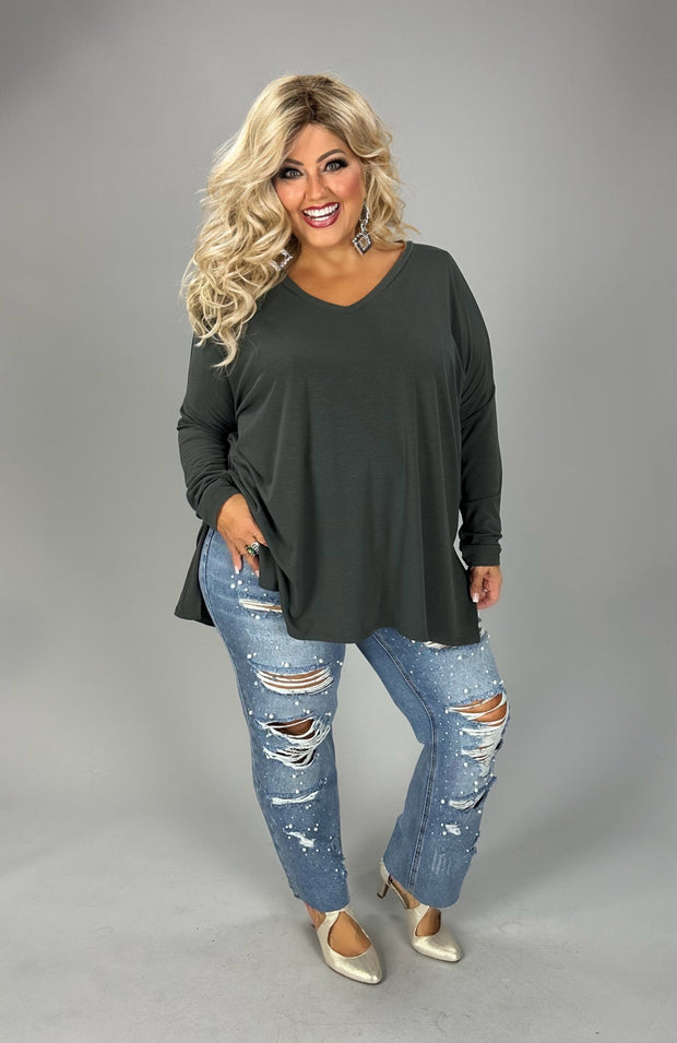 56 SLS-C {Now & Zen} Ash Grey V-Neck Tunic Plus Size 1X 2X 3X