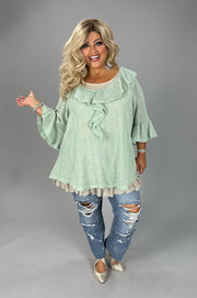 25 SSS [Can't Talk Now} Ruffle Neck Open Weaved Mint Sweater EXTENDED PLUS SIZE 4X 5X 6X