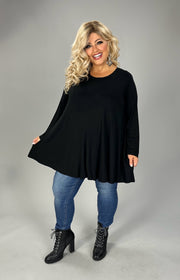 44 SLS {Night Views} Black Round Hem & Neck Tunic  CURVY BRAND!!! EXTENDED PLUS SIZE XL 2X 3X 4X 5X 6X (May Size Down 1 Size)