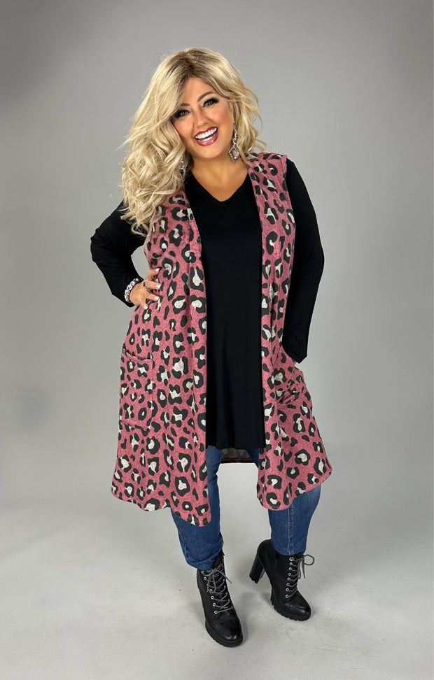 12 OT {Hooked On A Feline} Mauve Leopard Print Vest w Pockets PLUS SIZE 1X 2X 3X