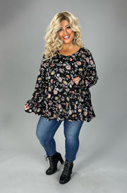 73 PLS {A Tempting Sight} Black Floral Print V-Neck Top EXTENDED PLUS SIZE 3X 4X 5X