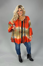 33 PQ [Just Being Myself} Orange Black Tie Dye V-Neck Tunic EXTENEDED PLUS SIZE 1X 2X 3X 4X 5X