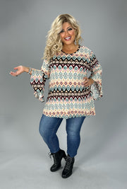 25 PQ {Desert Retreat} Ivory/Rust/Black Tribal Print Top EXTENDED PLUS SIZE 4X 5X 6X