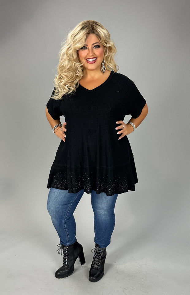 50 SD {In Your Head} VOCAL Black Waffle Knit V-Neck Top PLUS SIZE XL 2X 3X