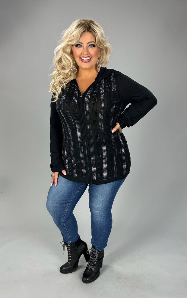 SALE!! 46 OT [Made for You} VOCAL  Black Studded Zip Up Cardigan  w/Hood  PLUS SIZE 1X 2X 3X