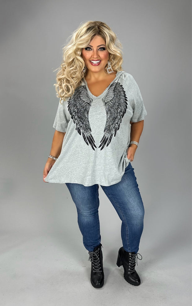 55 HD {Ready To Fly} VOCAL Heather Grey Angel w/ Cut Out Sleeves PLUS SIZE XL 2X 3X