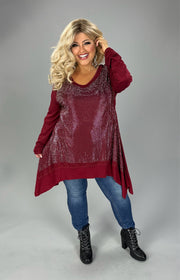 64 SD {Swing With Me} VOCAL Burgundy Rhinestone  V-Neck Top PLUS SIZE 1X 2X 3X