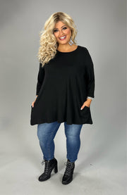 26 SQ  {Daily Movement} Black Top w/Pockets EXTENDED PLUS SIZE 1X 2X 3X 4X 5X