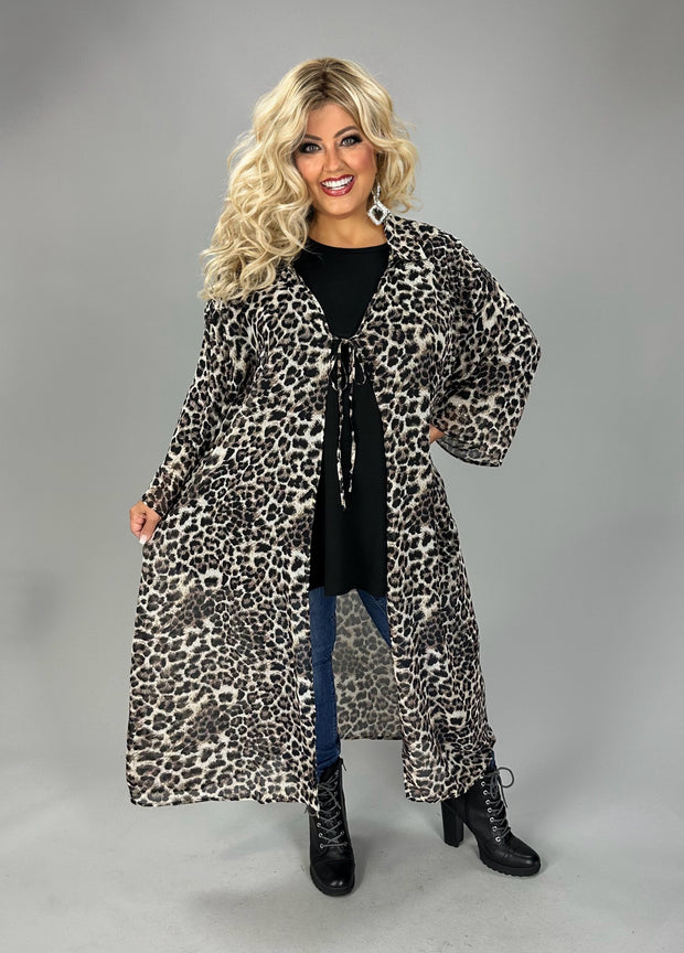 LD-J {Show Us Your Wild} Brown Cheetah Print Long Duster PLUS SIZE 1X 2X 3X