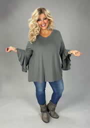 93 SQ {Simple Values} Gray V-Neck Top w/ Ruffle Sleeves EXTENDED PLUS SIZE 4X 5X 6X