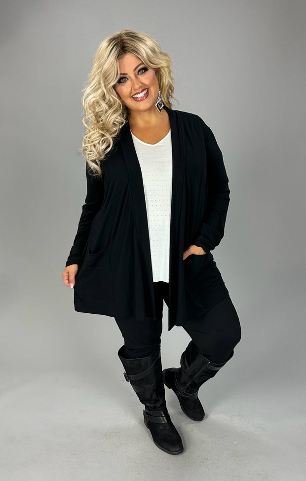 44 OT {All At Once} Black Cardigan w/Front Pockets PLUS SIZE 1X 2X 3X