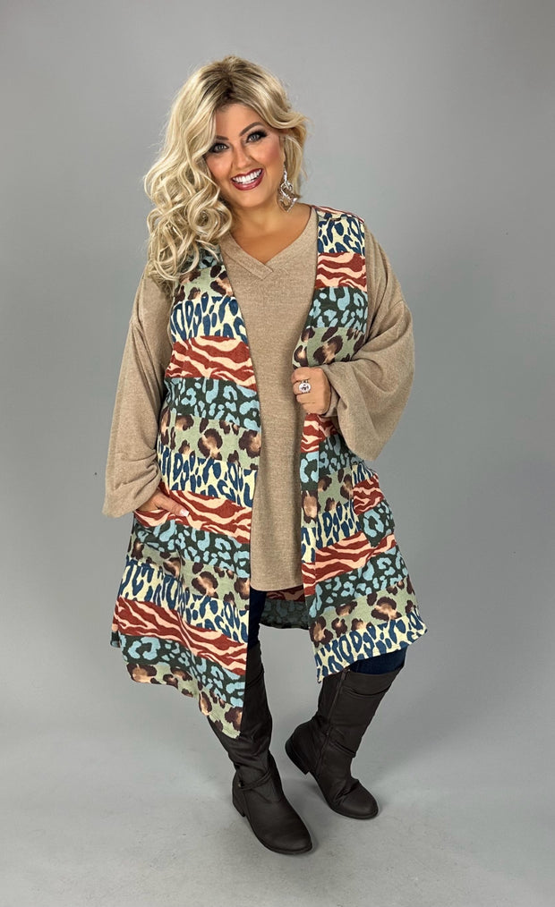 60 OT {Wild Visions} Multi Colored Animal Print Vest With Front Pockets