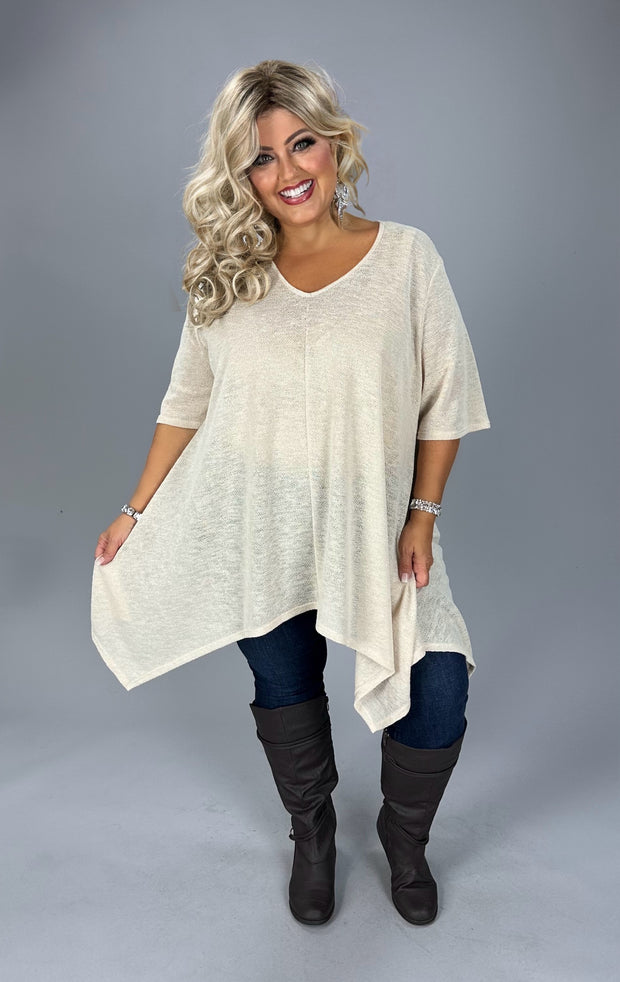 55 SSS {Easy Fix} Lt. Taupe Asymmetrical Hem Top EXTENDED PLUS SIZE 4X 5X 6X