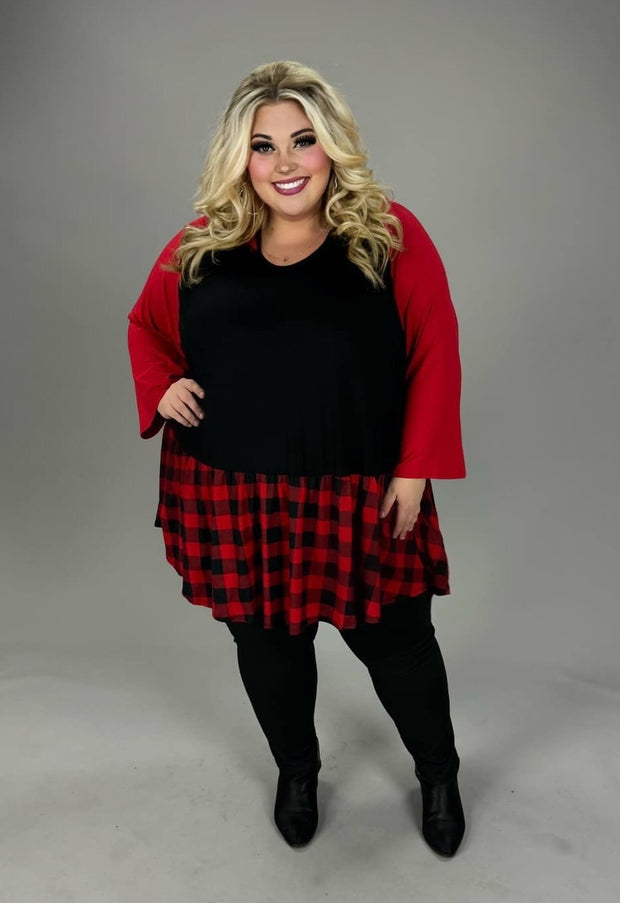 51 HD {Happier Times} Red Black Plaid Contrast Hoodie CURVY BRAND EXTENDED PLUS SIZE 4X 5X 6X