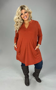 31 SQ {Fading Into Fall} Rust V-Neck Collared Tunic w/Pockets PLUS SIZE XL 2X 3X