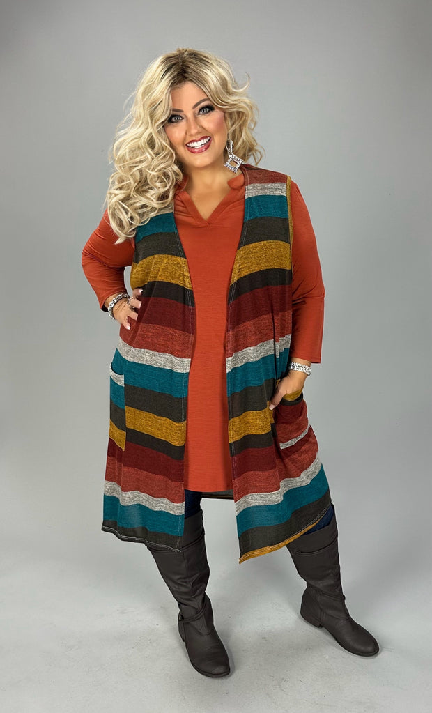 15 OT {Can't Be Bested} Multi-Color Striped Vest W/ Pockets EXTENDED PLUS SIZE 1X 2X 3X 4X 5X 6X