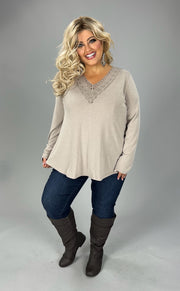 32 SD {Bit Of Style} Mocha Top w/Lace V-Neck PLUS SIZE 1X 2X 3X