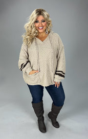 1-41 HD-G {Give It A Whirl} Mocha Knit Hoodie w/Pocket PLUS SIZE 1X 2X 3X