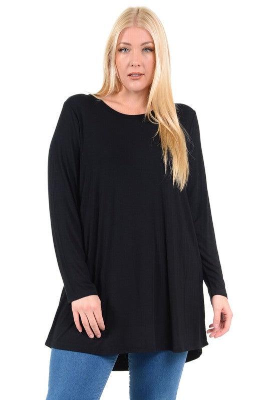 13 SLS {Weekly Favorite} Solid Black Long Sleeve Top PLUS SIZE XL 2X 3X