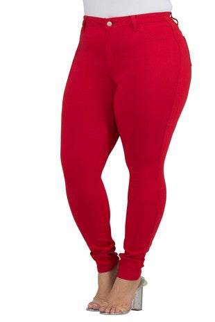 LEG-73 {Talk About It} Red Denim Skinny Jeans PLUS SIZE EXTENDED  XL 2X 3X 4X