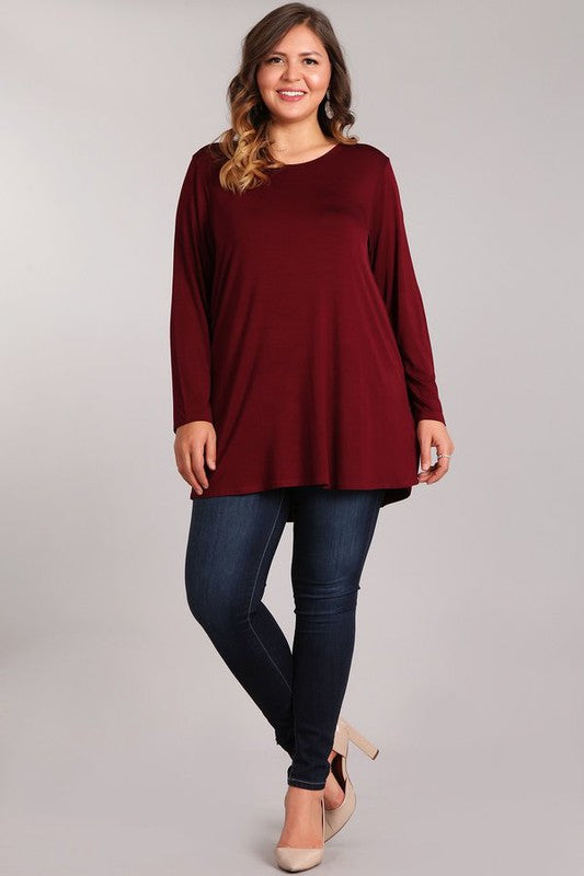 12 SLS {Weekly Favorite} Solid Wine Long Sleeve Top PLUS SIZE XL 2X 3X