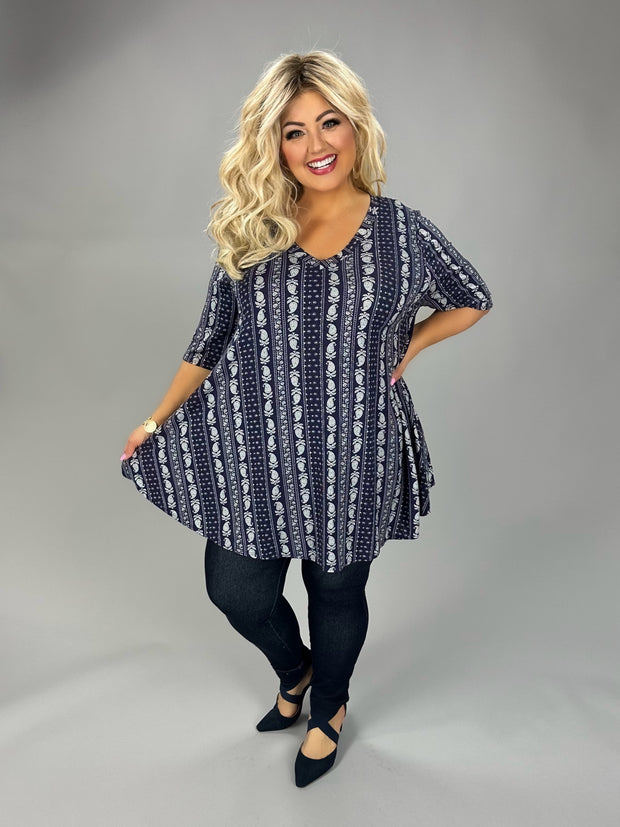 16 PSS {In Your Favor} Navy Paisley Print V-Neck Top EXTENDED PLUS SIZE 3X 4X 5X