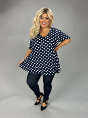 17 PSS {Spotted You} Navy White Polka Dot Print V-Neck Top EXTENDED PLUS SIZE 3X 4X 5X