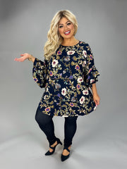 21 PQ {Dream Your Life} Navy Floral Cascading Sleeve Top EXTENDED PLUS SIZE 3X 4X 5X