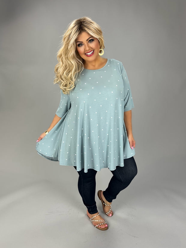 24 PSS {Sunny Outlook} Dusty Blue Polka Dot Top EXTENDED PLUS SIZE 3X 4X 5X