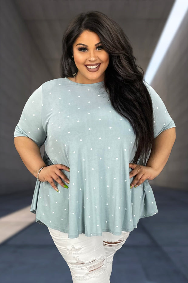 24 PSS {Sunny Outlook} Dusty Blue Polka Dot Top EXTENDED PLUS SIZE 3X 4X 5X