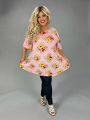 30 PSS {This Is True} Pink Yellow Floral Short Sleeve Top EXTENDED PLUS SIZE 3X 4X 5X