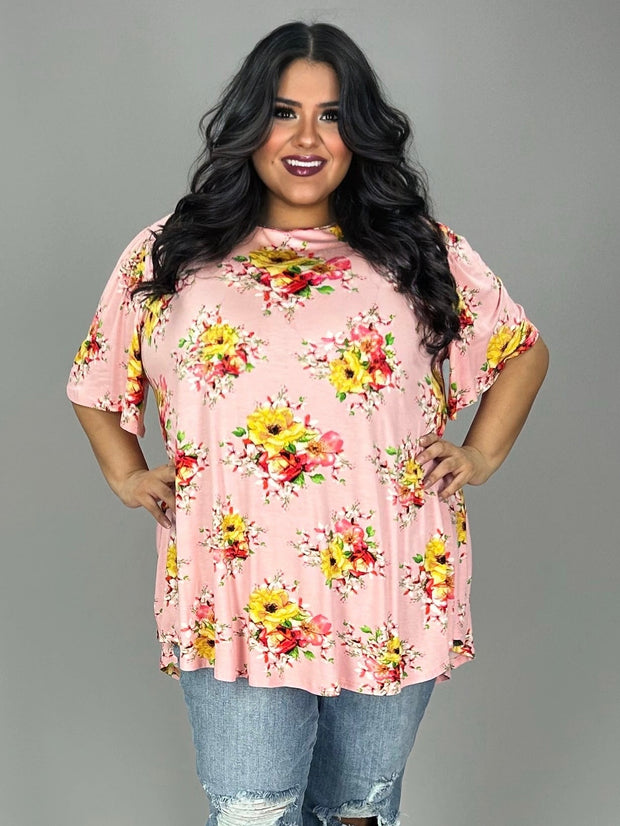 30 PSS {This Is True} Pink Yellow Floral Short Sleeve Top EXTENDED PLUS SIZE 3X 4X 5X