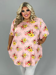 30 PSS {This Is True} Pink Yellow Floral Short Sleeve Top EXTENDED PLUS SIZE 3X 4X 5X