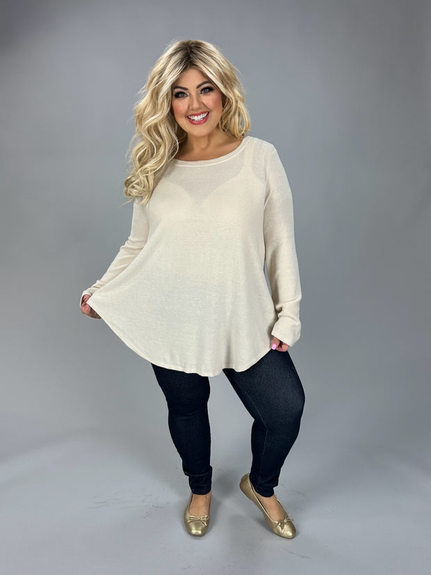 16 SLS {Subtle Hints} Taupe Soft Knit Round Neck Top PLUS SIZE 1X 2X 3X